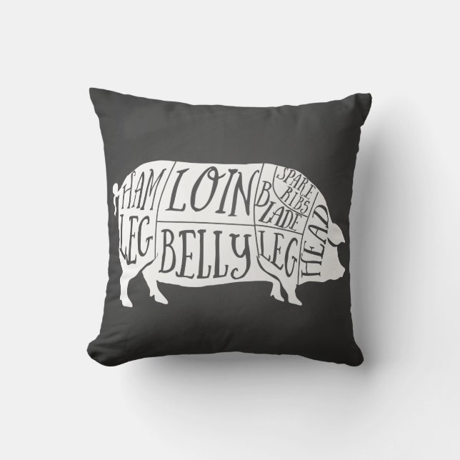 farmer pig pork butcher meat cuts art small holder throw pillow (Front)