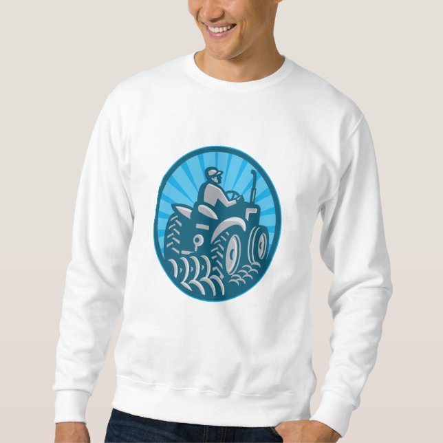 Farmer Plowing With Tractor Retro Sweatshirt (Front)