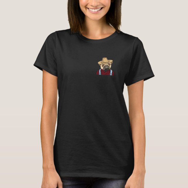 Farmer Pug Farming Dog Pocket T-Shirt (Front)