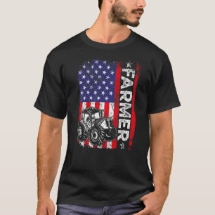 Farmer Rancher Tractor American USA Flag Farming T-Shirt