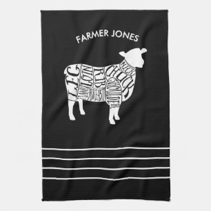 Farmer sheep Meat Cuts Kitchen Towel  Butcher Char