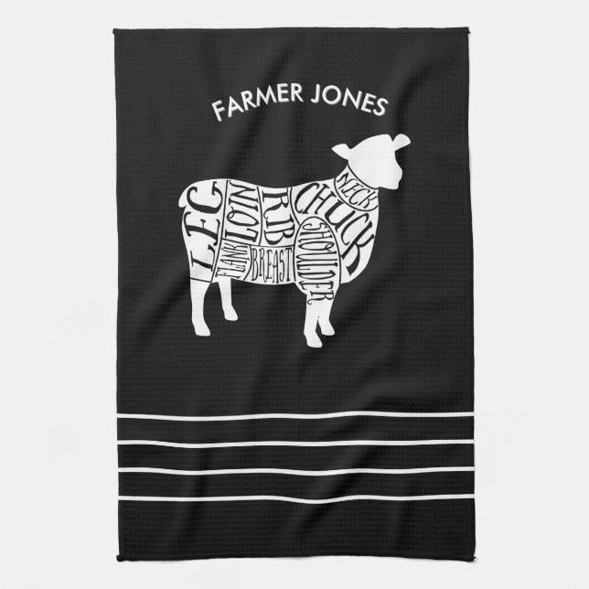 Farmer sheep Meat Cuts Kitchen Towel  Butcher Char (Vertical)