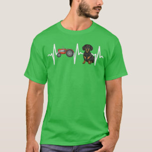Farmer Tractor Black Dachshund Heartbeat Dog Lover T-Shirt