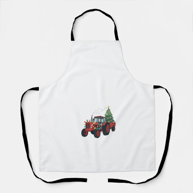 Farmer Tractor Xmas Lighting Tractor Christmas   Apron (Front)