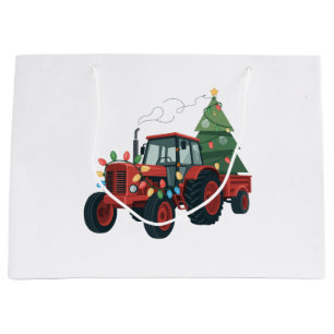 Farmer Tractor Xmas Lighting Tractor Christmas   Large Gift Bag