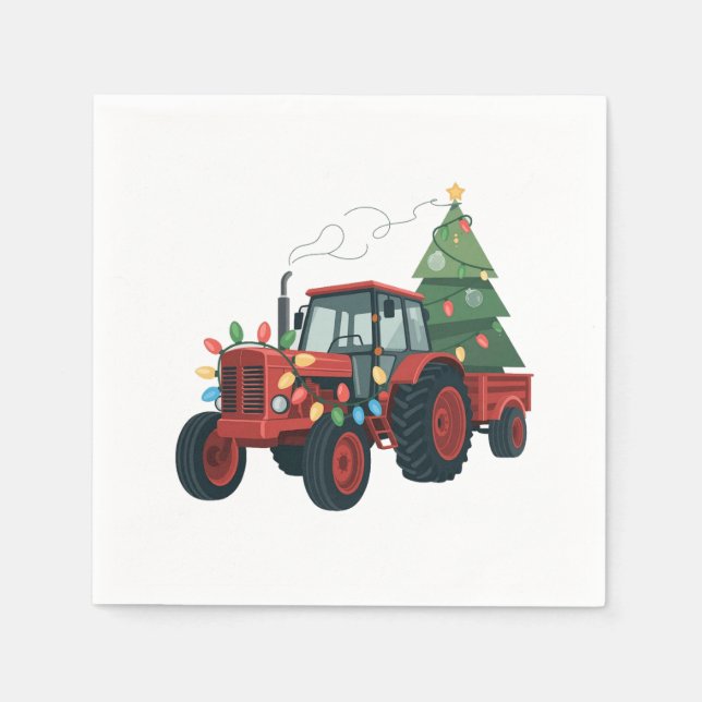 Farmer Tractor Xmas Lighting Tractor Christmas   Napkin (Front)