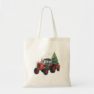 Farmer Tractor Xmas Lighting Tractor Christmas Tote Bag