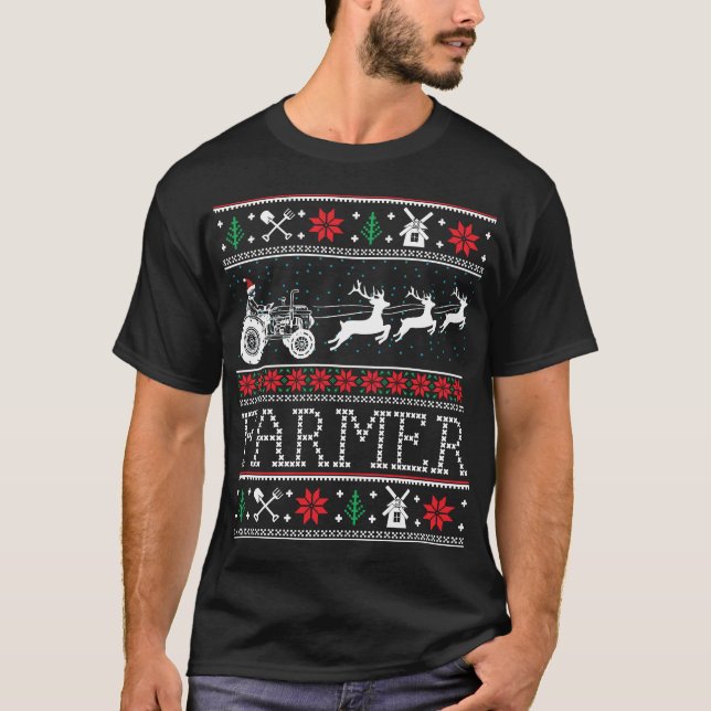 Farmer Tractors Ugly Christmas Xmas Gifts T-Shirt (Front)