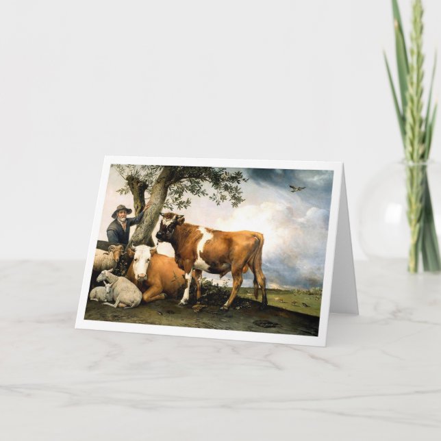 Farmer with cows and sheep holiday card (Front)