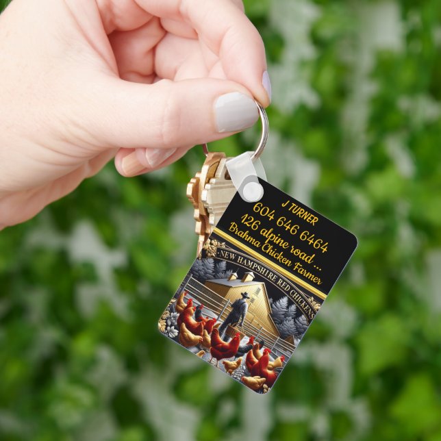 Farmer With New Hampshire Red Chickens at Dawn Keychain (Hand)