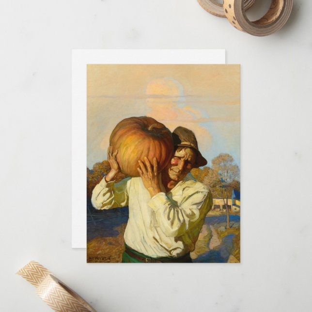 Farmer with Pumpkin by Newell Convers Wyeth Card (Front/Back In Situ)