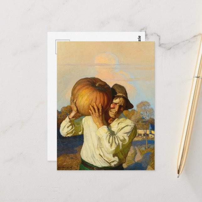 Farmer with Pumpkin by Newell Convers Wyeth Postcard (Front/Back In Situ)