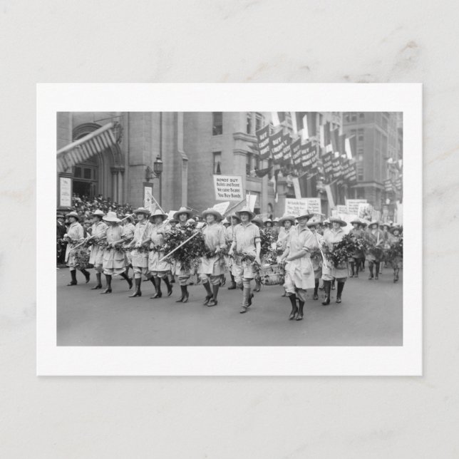 Farmerettes Sell WW1 Bonds, 1910s Postcard (Front)