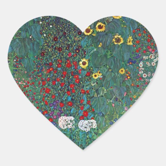 Farmergarden w Sunflower by Klimt, Vintage Flowers Heart Sticker
