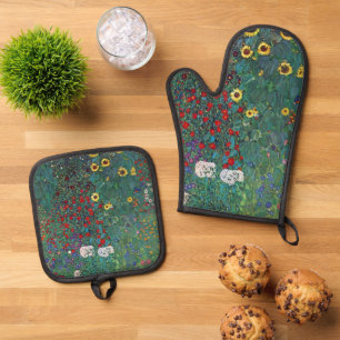 Farmergarden w Sunflower by Klimt, Vintage Flowers Oven Mitt & Pot Holder Set