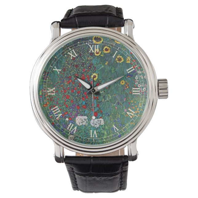 Farmergarden w Sunflower by Klimt, Vintage Flowers Watch (Front)
