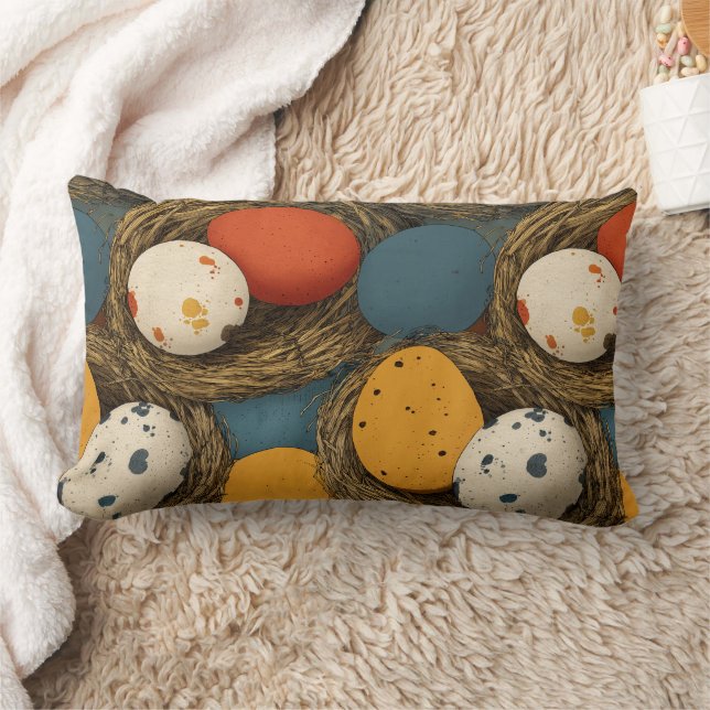 Farmer's Colorful Spotted Hen Eggs Lumbar Pillow (Blanket)