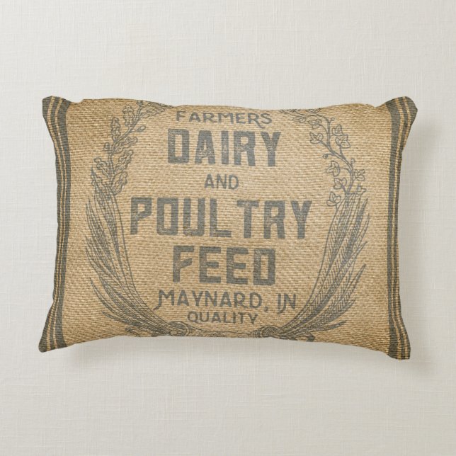 Farmers Dairy Poultry Feed Sack Burlap Decorative Pillow (Back)
