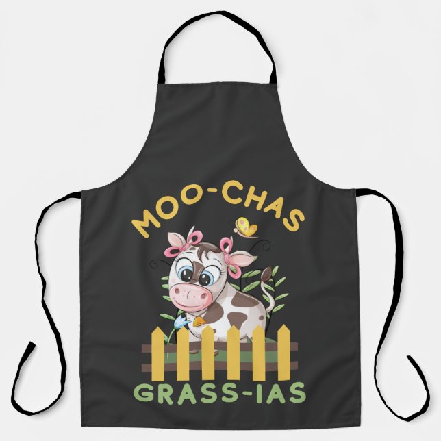 Farmers Heifer Cow Farm Girl Moo-chas Grass-ias  Apron (Front)