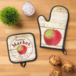 Farmer's market apples sign Kitchen Towels Oven Mitt & Pot Holder Set