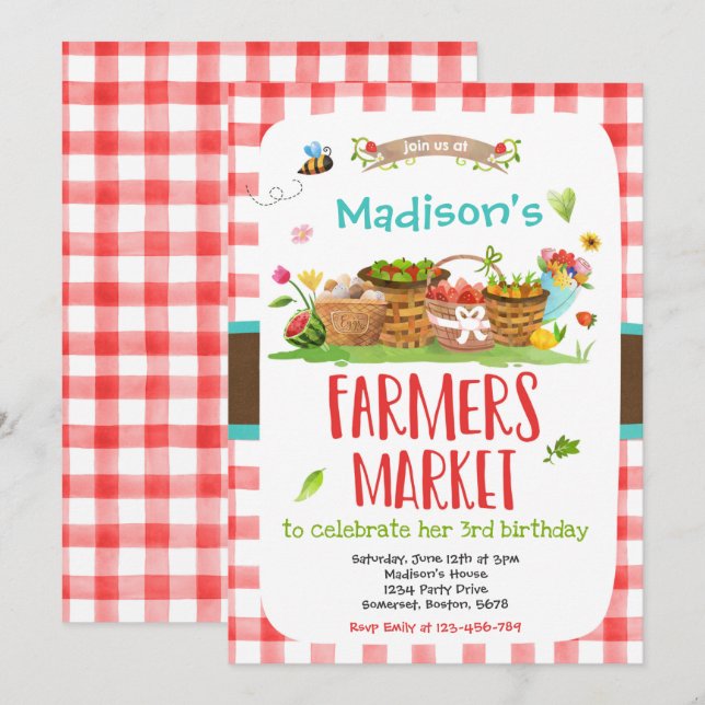 Farmers Market Birthday Locally Grown Girl Farm  I Invitation (Front/Back)