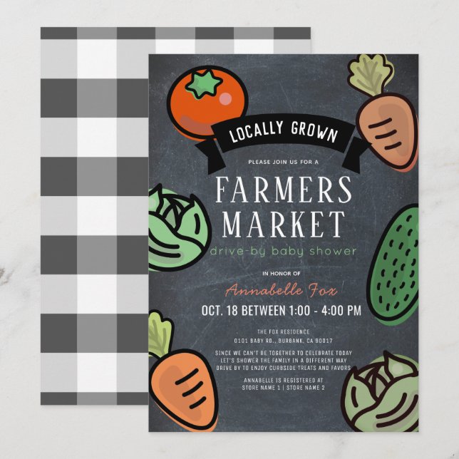 Farmers Market Chalkboard Drive-by Baby Shower Invitation (Front/Back)