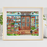 Farmer's Market Country Store Watercolor Poster<br><div class="desc">This print features an original vintage inspired watercolor print of a quaint, country farm market of homemade goods and veggies for sale! The Henhouse Farm Market, features a cute, colourful summer store full of fresh vegetables, canned goods, bakery items, and local crafts. A quiet scene, this enticing storefront has just...</div>