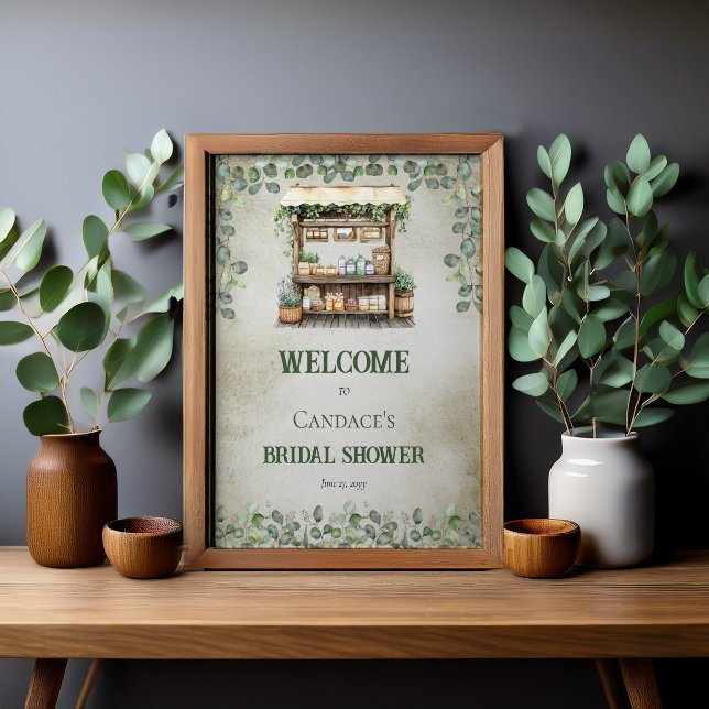 Farmer's Market Farm Stand Welcome Bridal Shower Poster (Fresh Off the Market Farmer's Market Farm Stand and Eucalyptus Bridal Shower Welcome Sign Poster)