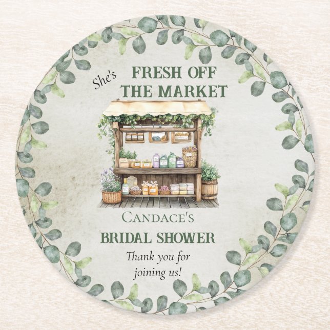 Farmer's Market Farm Stand Welcome Bridal Shower Round Paper Coaster (Front)