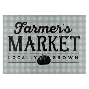Farmers Market Grey Gingham Cutting Board