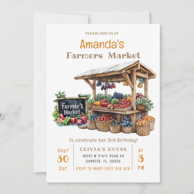 Farmers Market Grown Veggies Fruits Birthday  Invitation (Front)