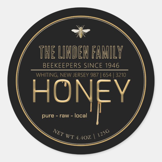Farmer's Market Honey Drips Label with Bee (Front)