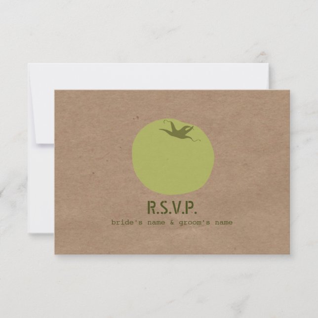 Farmers Market Inspired Wedding RSVP Green Tomato Card (Front)