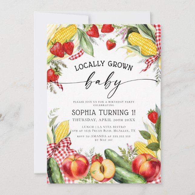 Farmer's Market Locally Grown 1st Birthday Invitation (Front)