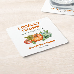 Farmers Market Locally Grown Baby Shower Square Paper Coaster