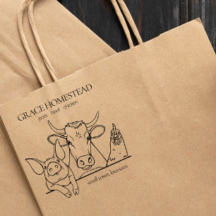 Farmers Market Pig Cow Chicken Add Name Rubber Stamp
