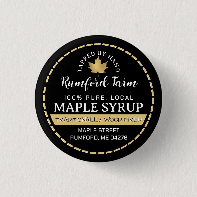 Farmer's Market Promotional Maple Syrup Gold Leaf  1 Inch Round Button (Front)