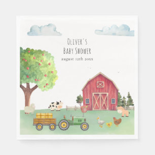 Farmers Market Red Barnyard Tractor Baby Shower Napkin