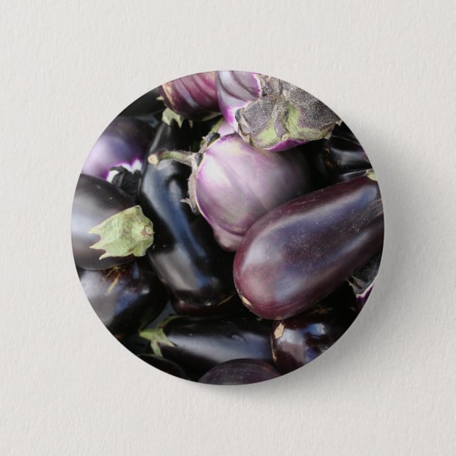 Farmers Market Selection of Purple Eggplants 2 Inch Round Button (Front)