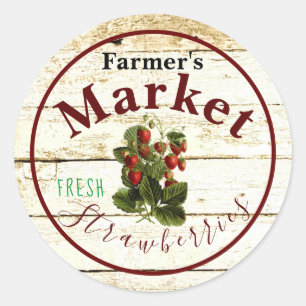 Farmer's market strawberries sign classic round sticker