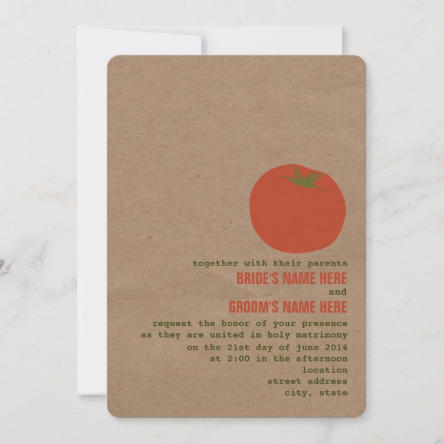 Farmer's Market Theme Wedding Invite | Tomato (Front)