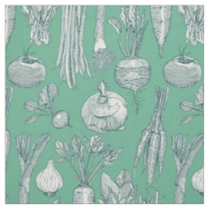 farmer's market vegetables dark teal peppermint fabric