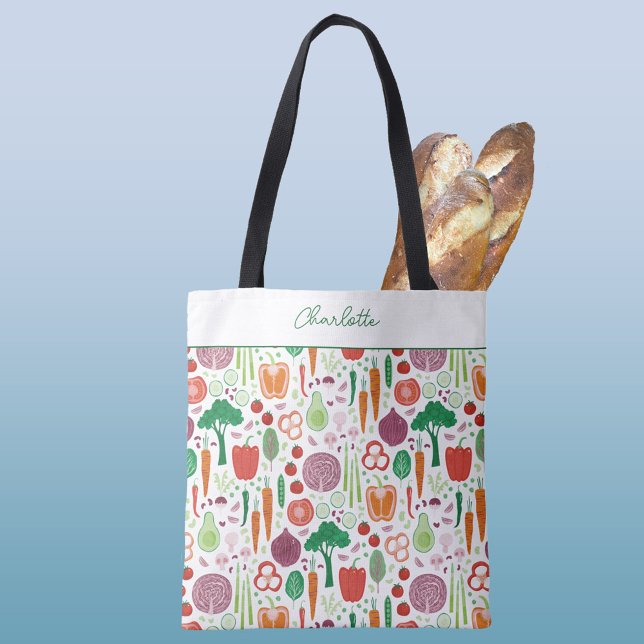 Farmers Market Vegetables Personalized Tote Bag (Personalized Farmers Market vegetable pattern tote bag)