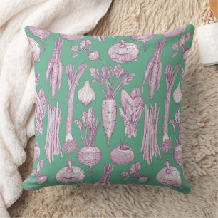 farmer's market vegetables purple peppermint throw pillow