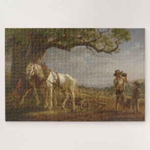 Farmers Resting in a Field With Horses and Plough Jigsaw Puzzle