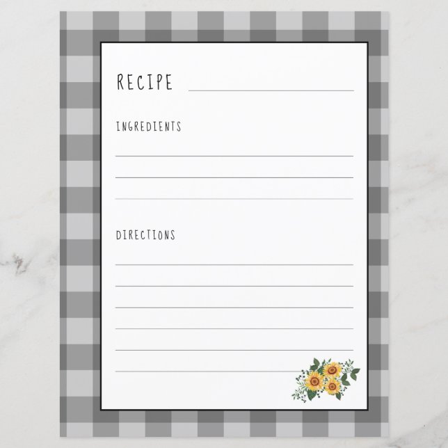 Farmhous recipe page for cookbook binder organizer (Front)