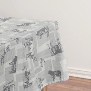 Farmhouse Animals Modern Pattern - Grey Tablecloth