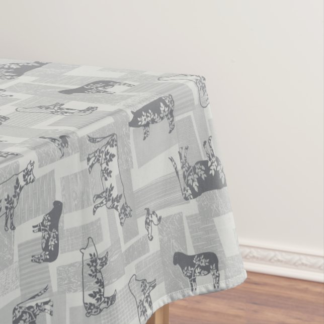 Farmhouse Animals Modern Pattern - Grey Tablecloth (In Situ)