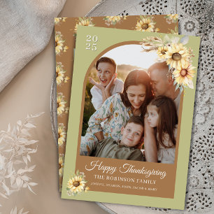 Farmhouse Autumn Fall Floral Happy Thanksgiving Holiday Card