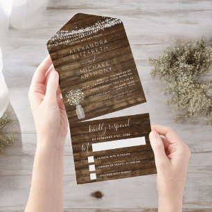 Farmhouse Baby's Breath Rustic Wedding All In One Invitation